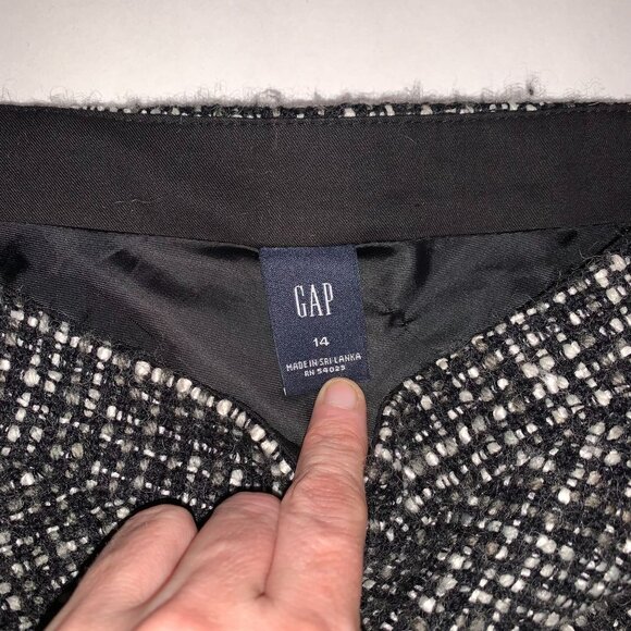 VTG Gap Women's Tweed Midi Black-White Skirt Size 14 Y2K - Picture 4 of 9